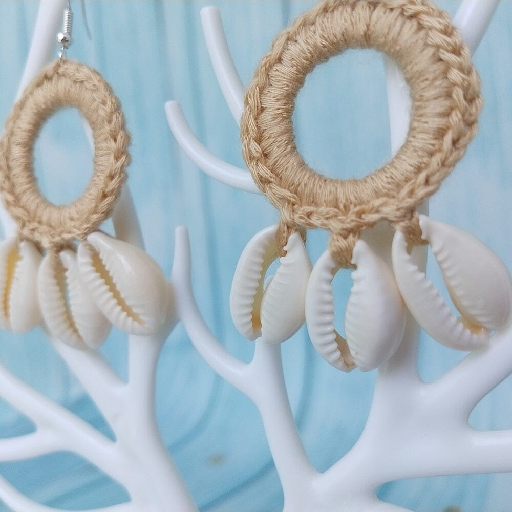 Fashion Boho Beach Puka Shell Crochet EarringsEarrings