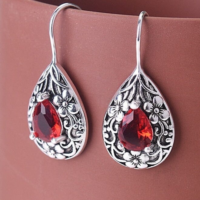 Retro Palace Royal Style Waterdrop Ruby Earrings - 925 Sterling SilverEarrings