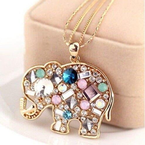 Crystal Rhinestone Colorful Elephant NecklaceNecklace