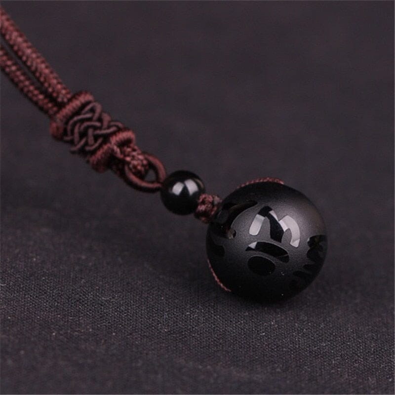 Black Obsidian Rainbow Eye Bead Ball Natural Stone NecklaceNecklace