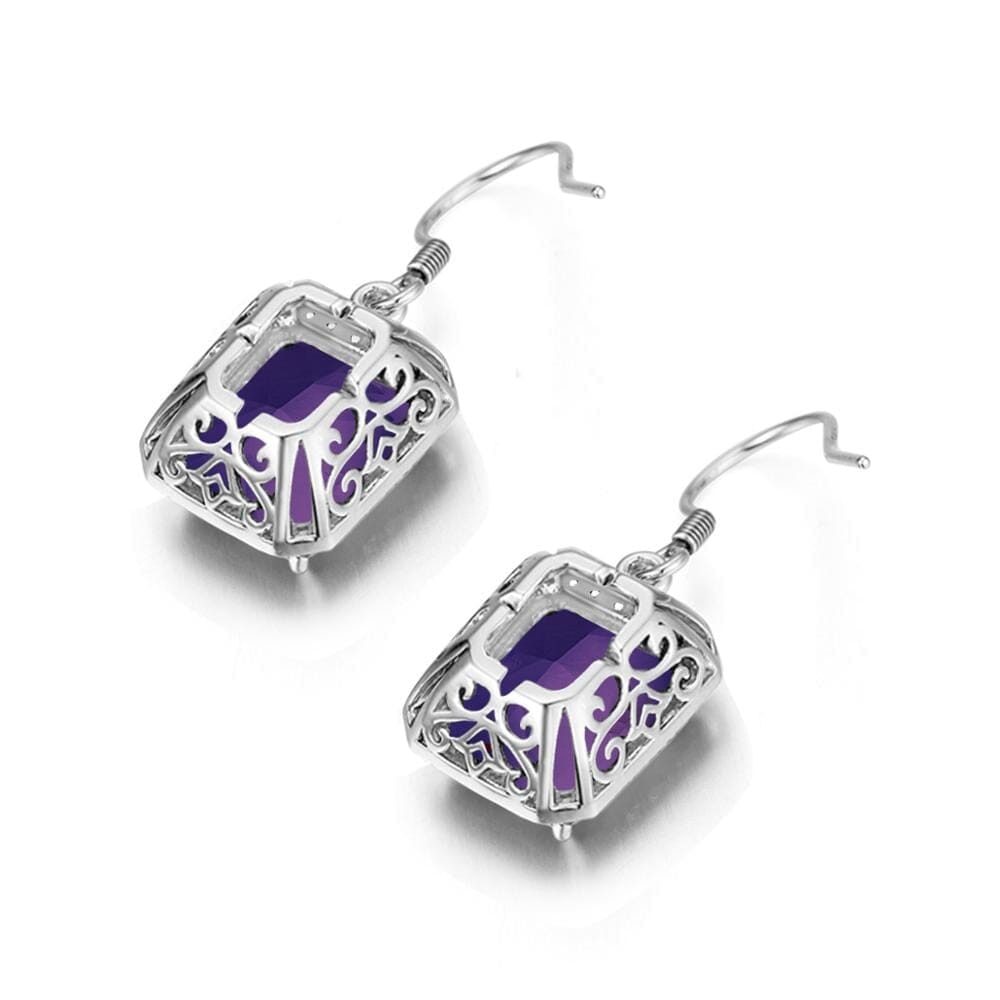 Luxury Rectangle Amethyst Drop Earrings - 925 Sterling SilverEarrings
