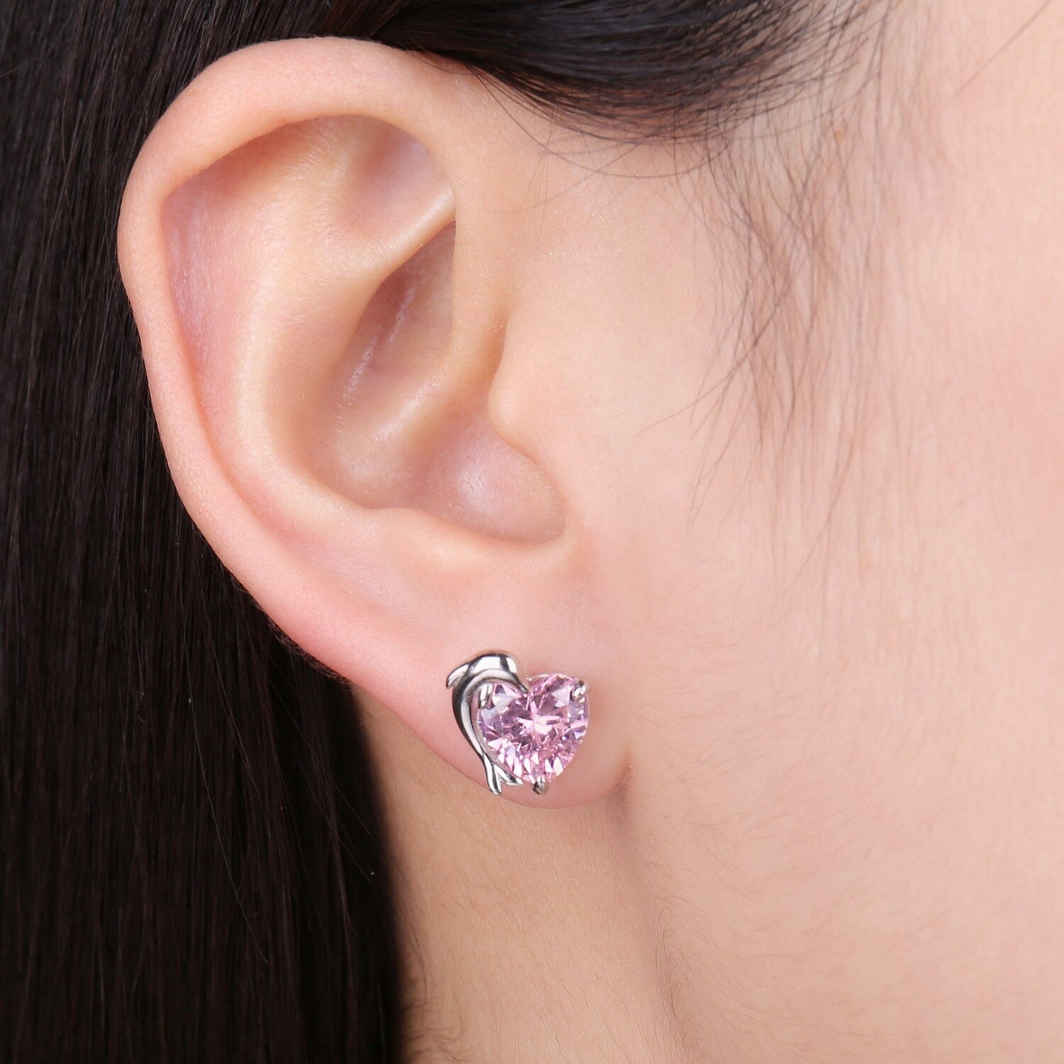 Love Heart Dolphin 5.8ct Pink Morganite Stud Earrings - S925 Sterling SilverEarrings