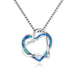 Infinity Love Heart Blue White Fire Opal Pendant Necklace - 925 Sterling SilverNecklaceBlue Opal Necklace