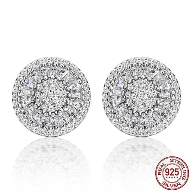 White Zirconium Diamond Stud Earrings - 925 Sterling SilverEarrings