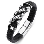 WWJD Fashion Classic Black Woven Leather Inlaid Cross Magnetic BraceletBracelet