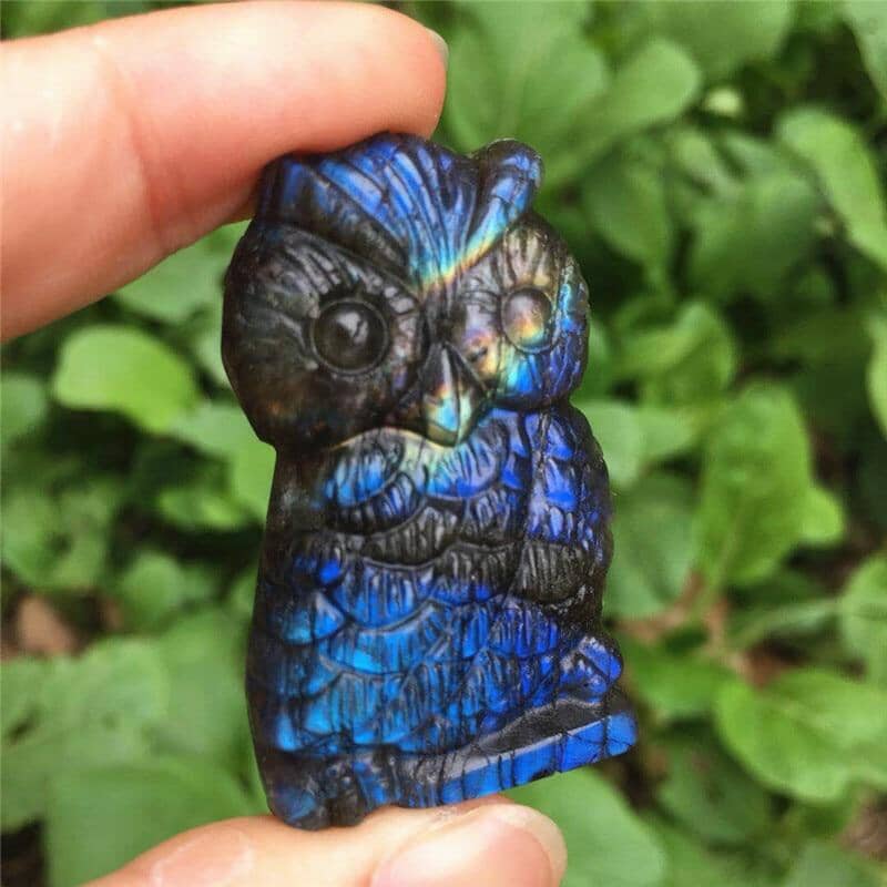 Natural Carved Labradorite Stone CrystalNecklaceOwl