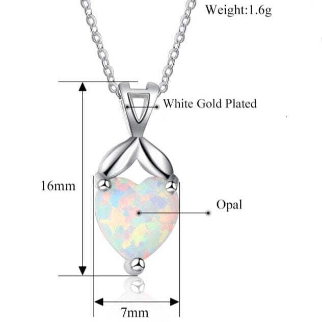 Solitaire Opal Heart Pendant Necklace - 925 Sterling SilverNecklace