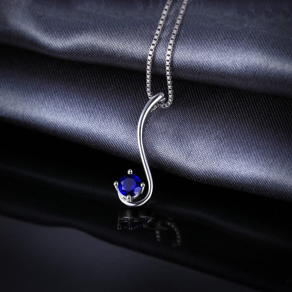 Luxurious Curve Design Created Sapphire Pendant Necklace (No Chain) - 925 Sterling SilverNecklace