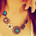 Retro Style Magnificent Turquoise Crystal Flower Pendant NecklaceNecklace