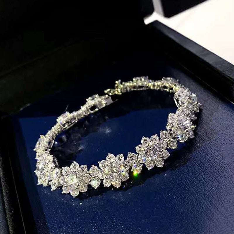 Sparkling Carbon Diamond Flowers Bracelet - 925 Sterling SilverBracelet