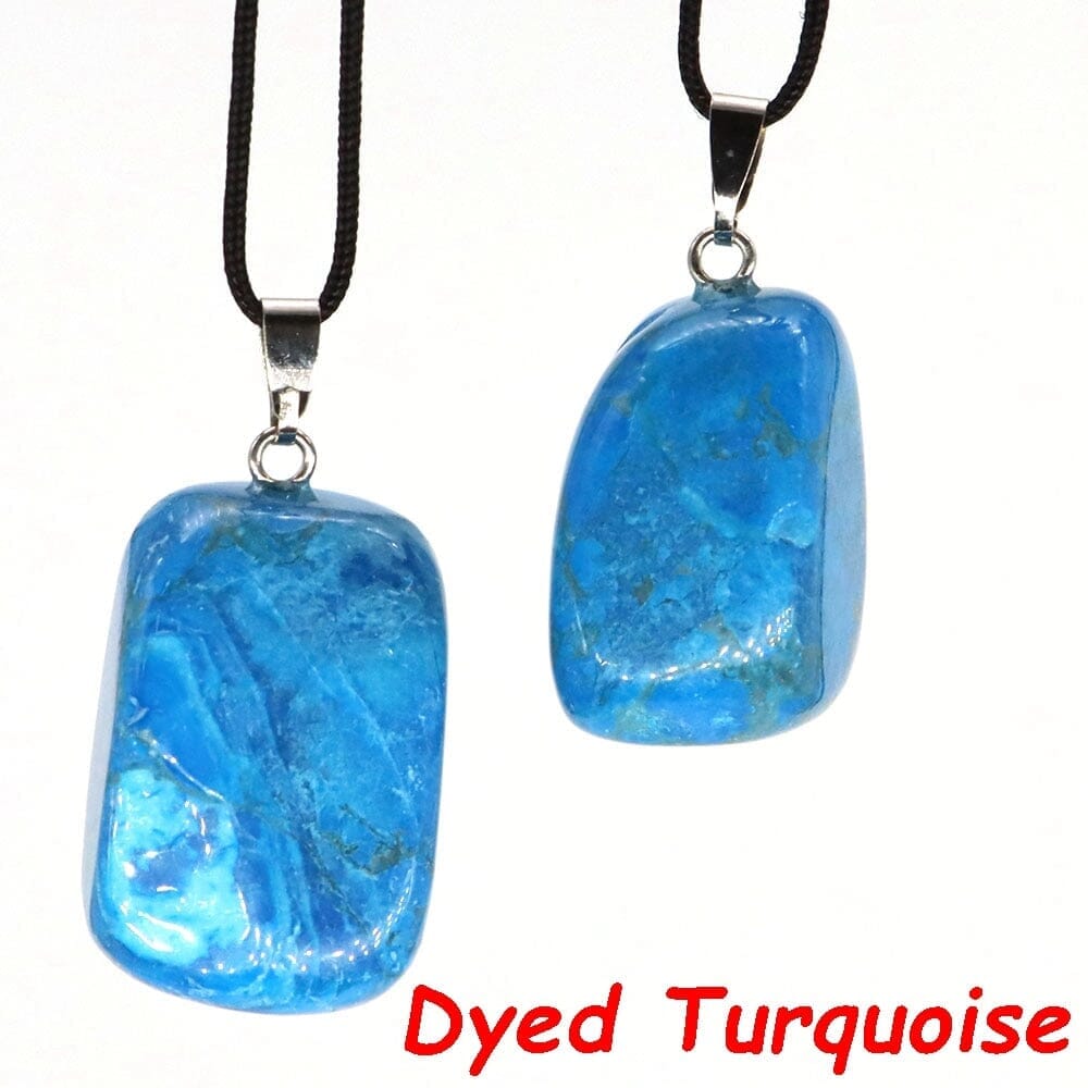 Aventurine and Other Stones Natural Crystal Irregular Tumbled Stone Reiki Rope NecklaceNecklaceDyed Turquoise