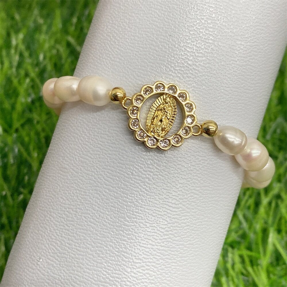 Simple Style Boho Virgin Mary Natural Freshwater Pearl Beaded Handmade WWJD BraceletBracelet