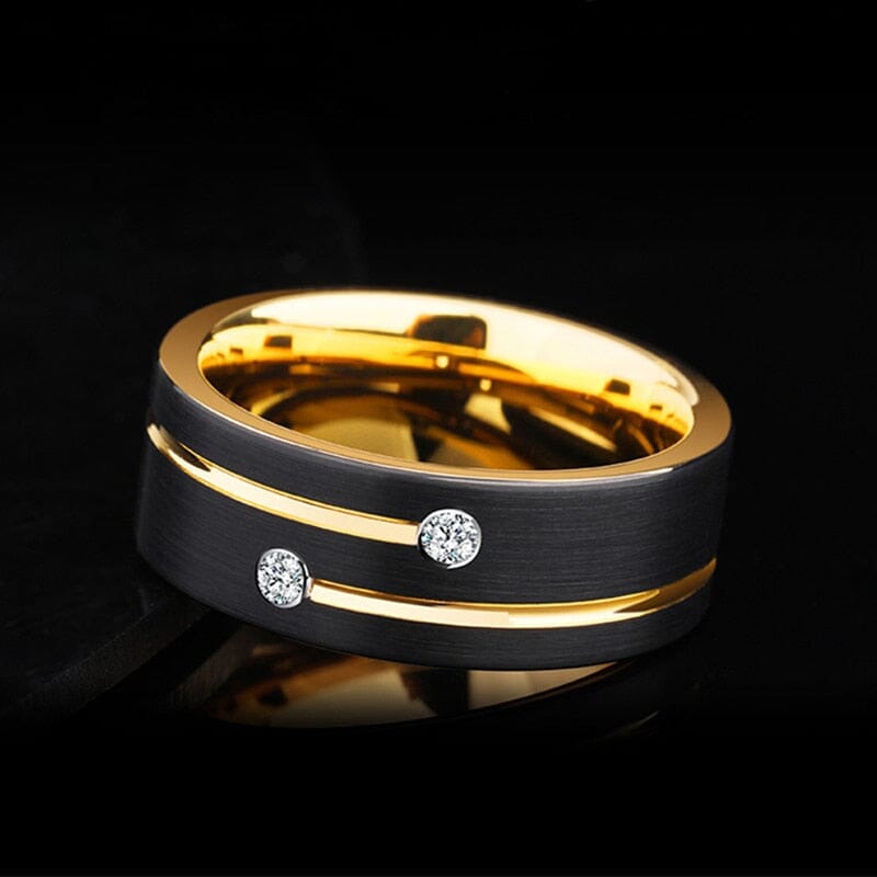 Luxury Men's 8mm Black Stainless Steel Gold Color RingRing