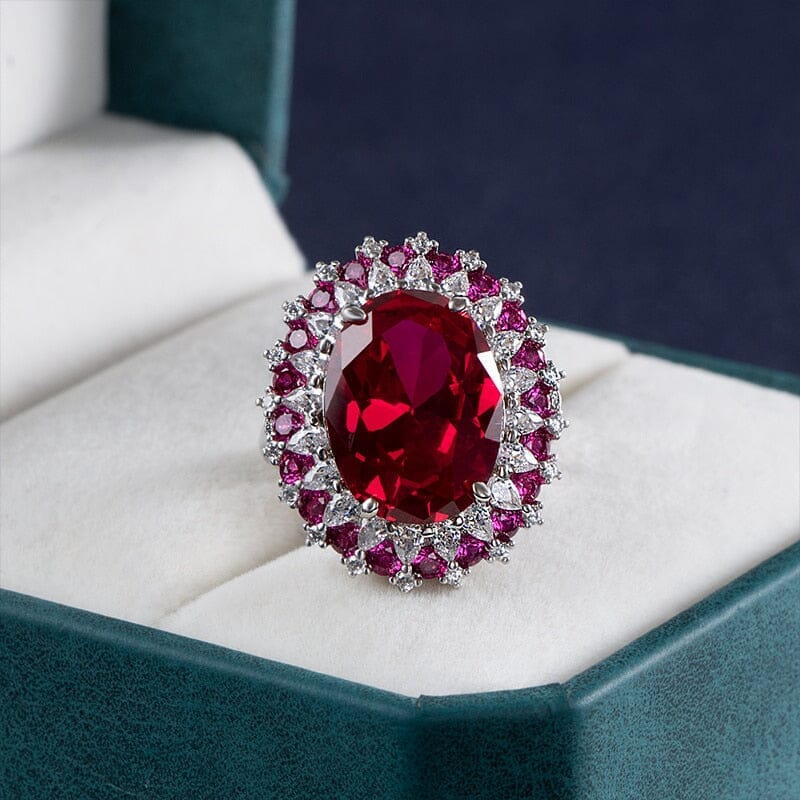 Luxury Oval Shape Ruby Sapphire Adjustable Ring - 925 Sterling Silver ...