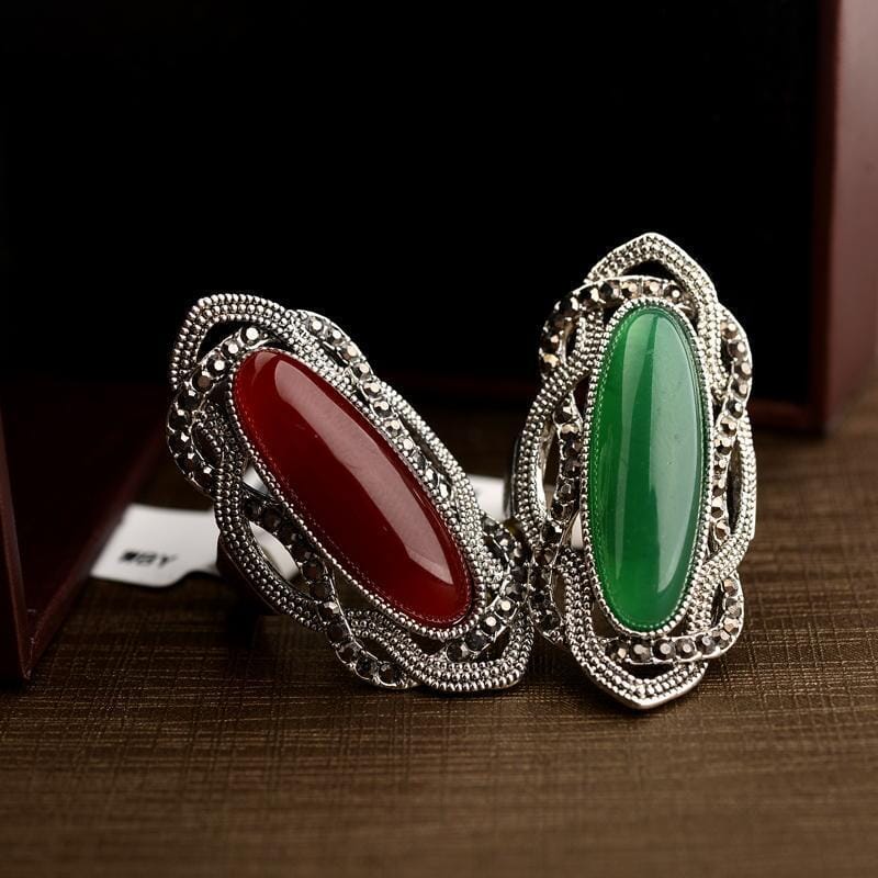 Classic Antique in Vintage Design Ruby & Emerald Oval Fashionable RingRing7Emerald