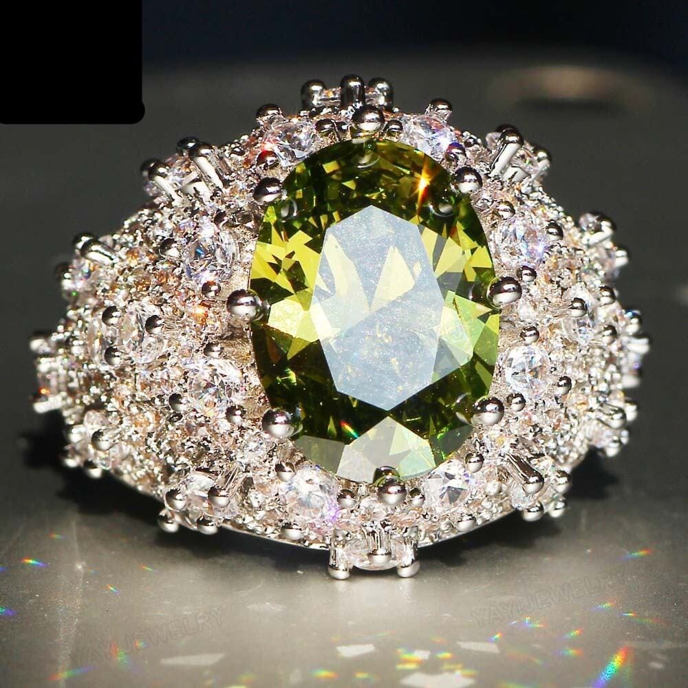 Princess Cut Huge Green Peridot Ring - 925 Sterling SilverRing6