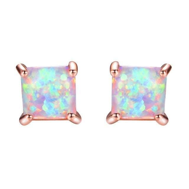 Cubic Fire Opal Crystal Stud EarringsEarringsWhite Opal4mm