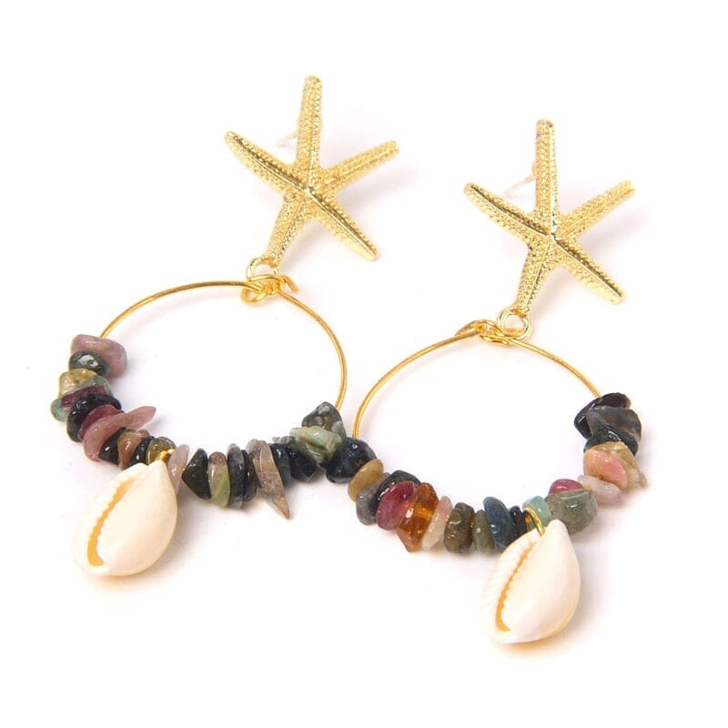 Boho Puka Shell Stone Chips Starfish Charm EarringsEarrings16 Tourmaline