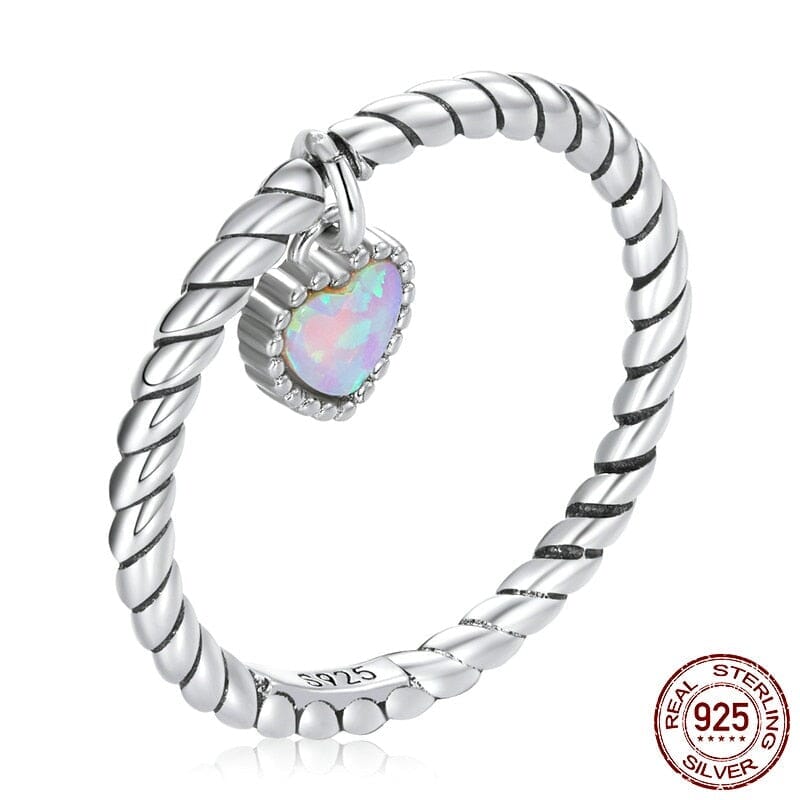 Opal Heart Vintage Simple Twist Ring - 925 Sterling SilverRing6