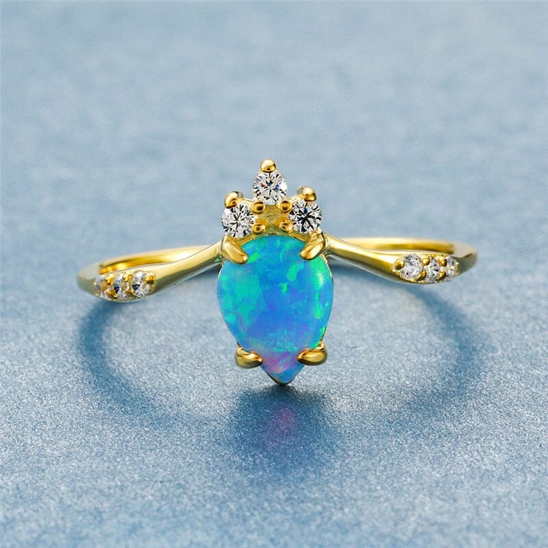 Crowning Blue Fire Opal Gold Ring - 925 Sterling SilverRing6