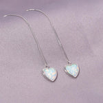 Blue White Fire Opal Sweet Heart Long Chain EarringsEarrings