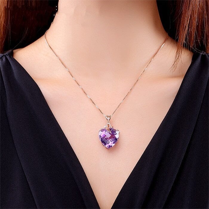 Romantic Violet Heart Amethyst Pendant NecklaceNecklacependants Necklace