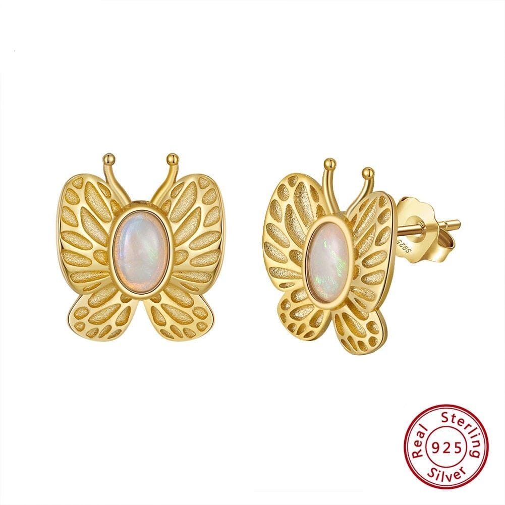 Butterfly White Fire Opal Gold Earrings - 925 Sterling SilverEarringsGME32-14K