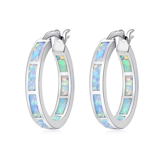 White Fire Opal Earrings With Stone - Round Circle ChicEarringsOH2665