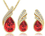 Austria Crystal Water Drop Leaves - A Pair of Earrings and a Necklace - Free ShippingEarringsGold Red
