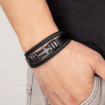 Classic WWJD Cross Charm Black Woven Leather Rope Chain BraceletBracelet