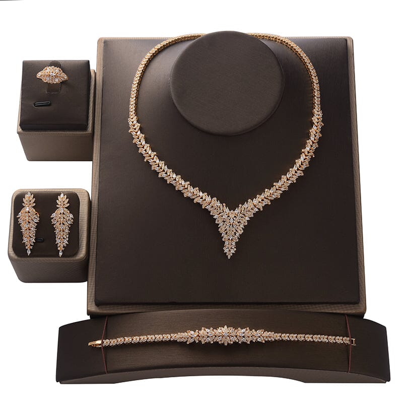 Trendy Elegant Luxury Bridal Jewelry SetJewelry SetgoldResizable