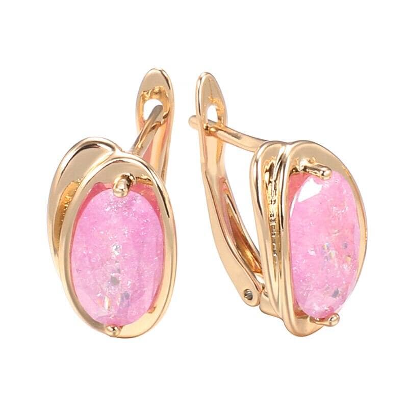 Luxury Natural Pink Fire Opal, Ruby and Diamond Stud Earrings - 585 Rose GoldEarringsPink