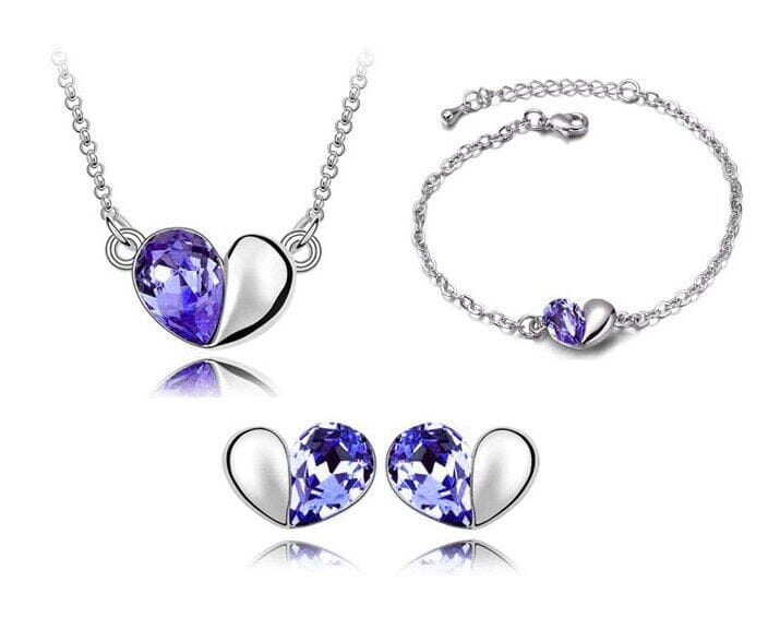 Charm Crystal Heart Blue Topaz, Pink Sapphire, Peridot, Amethyst Jewelry Setpurple