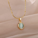 Pretty Elegant Stainless Steel Round Opal NecklaceBlue