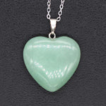 Silver Plated Love Heart Shape Green Aventurine Stone Pendant NecklaceNecklace