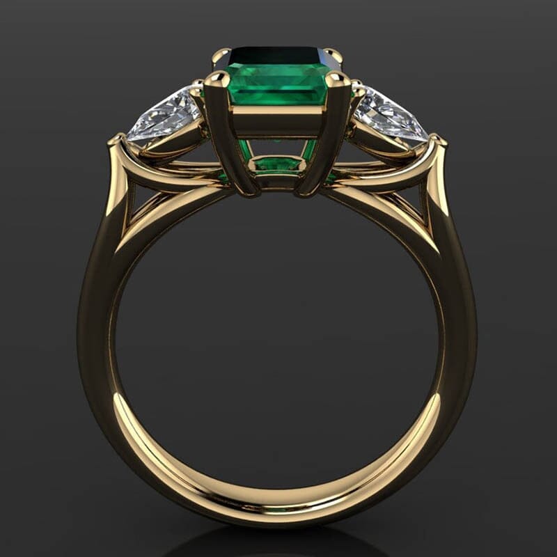 Splendid Rectangular Emerald Zircon Ring - 925 Sterling SilverRing
