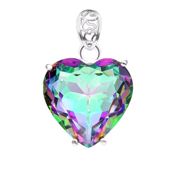 Heart Shaped Rainbow Fire Mystical Topaz Pendant (Without Chain)Necklace