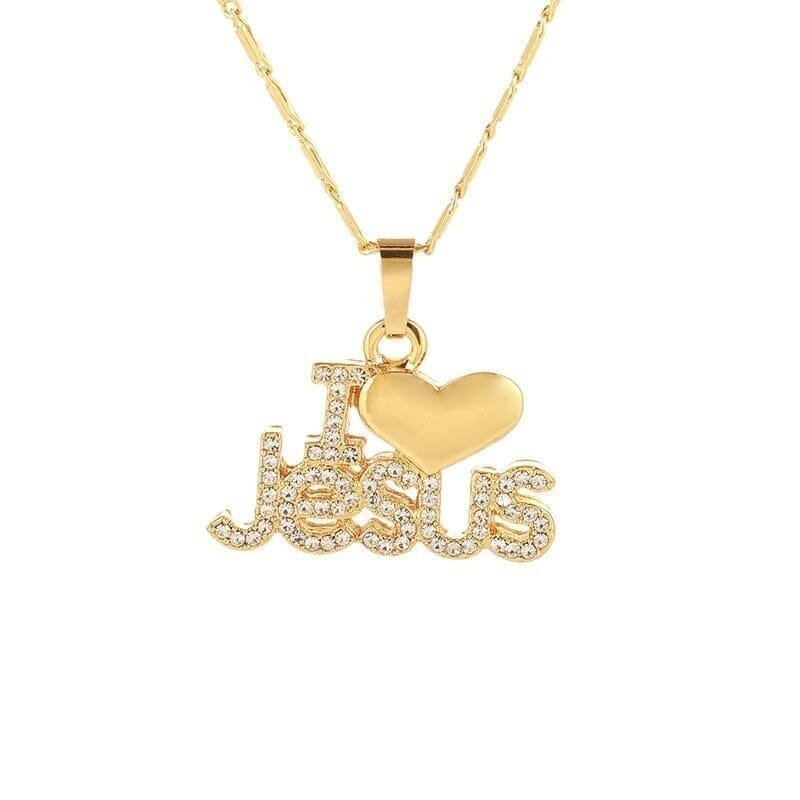 WWJD Trendy Letter I LOVE JESUS Shape Pendant NecklaceNecklacegold
