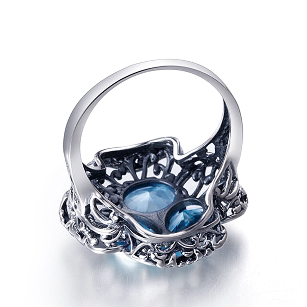 Vintage Flower Aquamarine Ring - 925 Sterling SilverRing