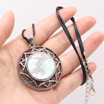 Natural Stone Round Shape Pendant NecklaceHealing CrystalWhite Shell