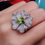 Elegant Diamond Treasure Natural Peridot Flower RingRing