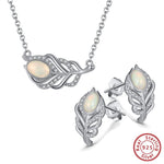 Feather Design Natural Opal Jewelry SetJewelry SetEarring and Necklace Set (Silver)