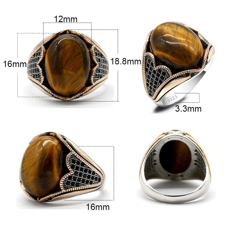 Turkey Classic Design Tiger Eye Stone Ring - 925 Sterling SilverRing
