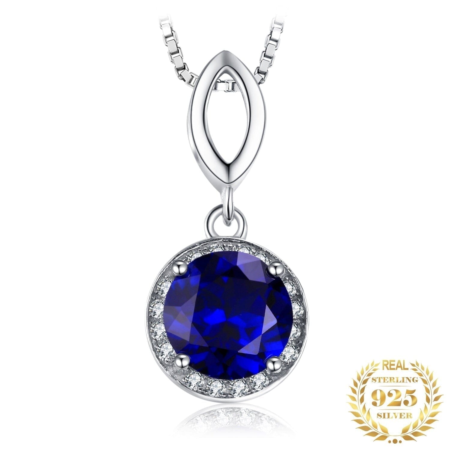 Fashion 2.8ct Created Blue Sapphire Pendant Necklace ( No Chain ) - 925 Sterling SilverNecklace