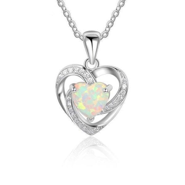 Heart White Fire Opal Silver NecklaceNecklace