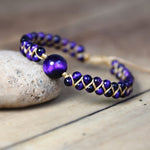 Handmade Natural Stone Charm Purple Tiger Eye String Braided BraceletsBraceletpurple