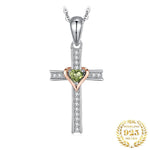 Cross Love Heart Natural Peridot Pendant - 925 Sterling SilverPendant
