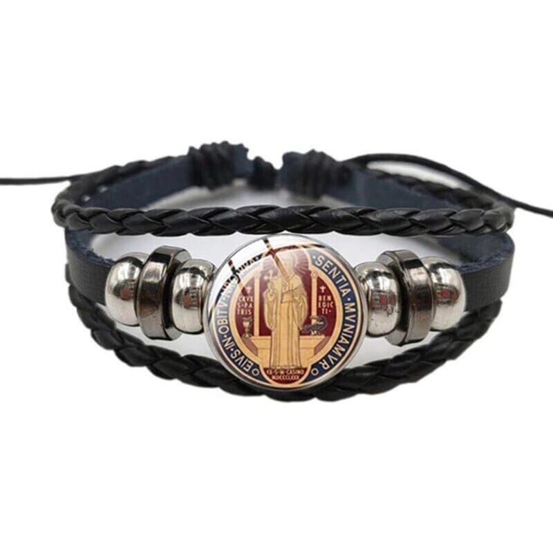 WWJD Saint Benedict Leather Braceletbracelet