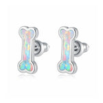 Blue and White Fire Opal Push-Back Stud EarringsEarrings