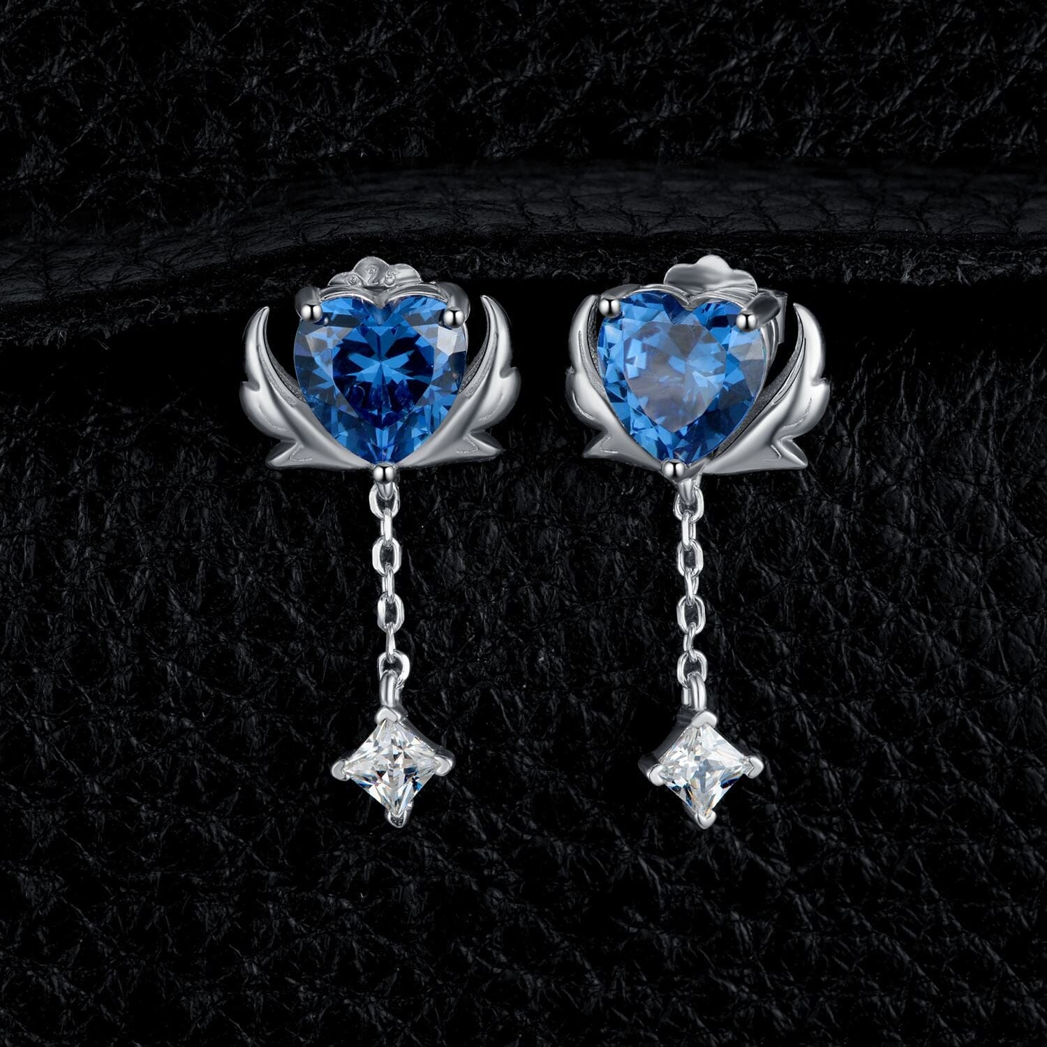 Angel Wing 3ct Love Heart Sapphire Stud Earrings - 925 Sterling SilverEarrings